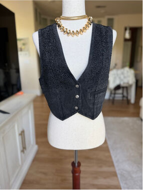 Women's SIGNATURE8 Black Embellished Denim Vest M NWT